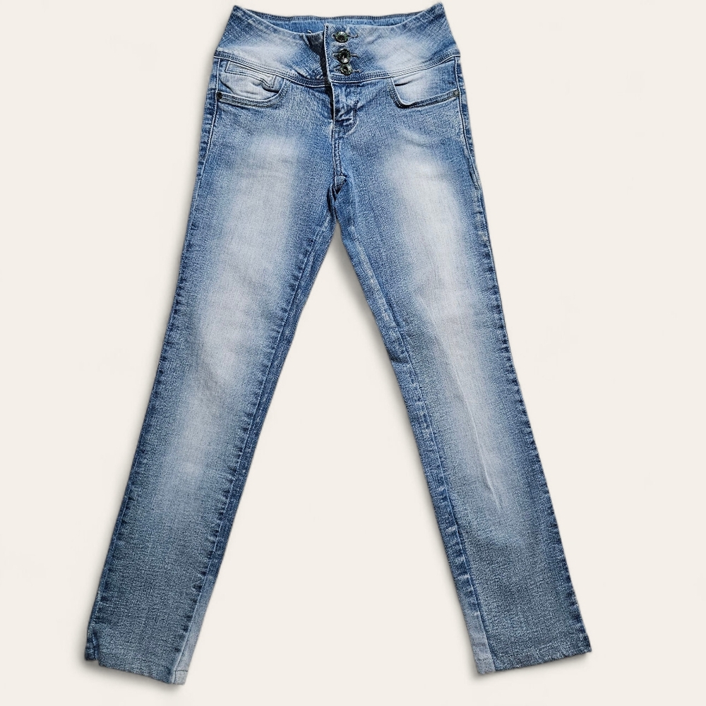 Kaira Poblet Womens Jeans Blue Stretch Stitching Stone Wash Stretch Denim Sz 2